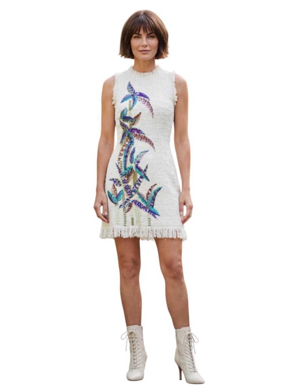 PRADA VINTAGE EMBROIDERED TWEED MINI DRESS SIZE 38 - Picture 11 of 16
